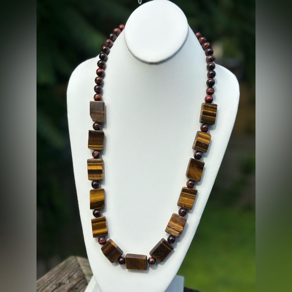 Tiger's Eye Necklace , brown and burgundy tiger eyes gemstone. Customize.
